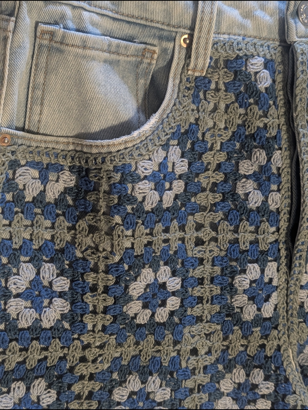 wild fable Crochet Patchwork Denim Shorts — Blue/Olive - Picture 2 of 8